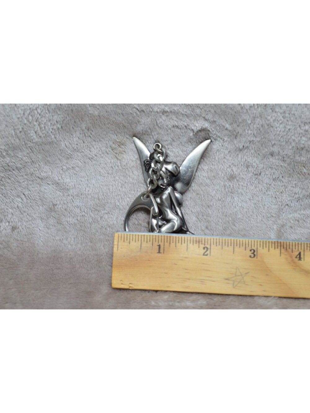 Disney Tinker Bell Pewter Keychain Sassy Fairy Metal Key Ring Bag Charm Retro - Picture 5 of 5